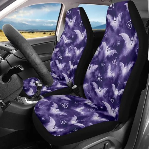 Vista 41 de Bulopur Fundas para asientos de coche negras y blancas con forma de murciélago, protector de asiento de coche universal, accesorios de coche