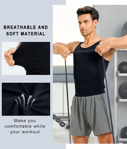 Vista 2 de MOLUTAN Camiseta de compresión para hombre, camiseta sin mangas para adelgazar, chaleco de control de abdomen