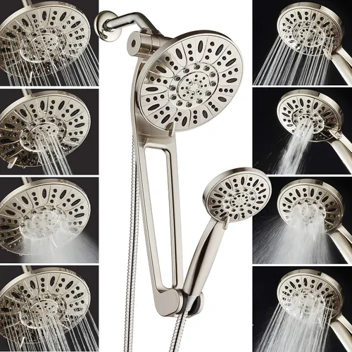 Vista 3 de AquaDance Combo de Spa de Ducha de 48 Modos de 3 Vías de Alta Presión con Brazo Extensible Ajustable de 18 Pulgadas, Níquel Cepillado