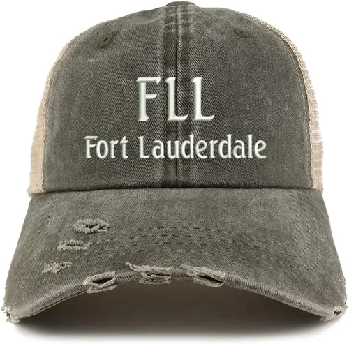 Vista 6 de Trendy Apparel Shop FLL Fort Lauderdale - Gorra de malla bordada con diseño de camionero deshilachado Marrón