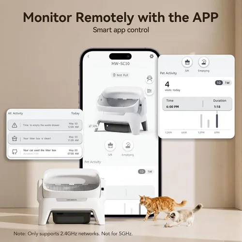 Vista 4 de Meowant Caja de arena automática, espacio extra grande, sensores