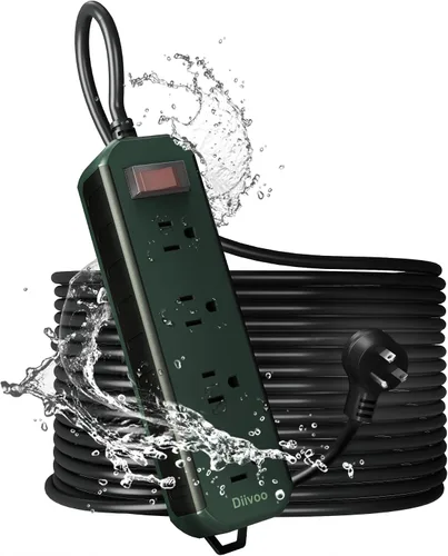 Vista 8 de Regleta de alimentación para exteriores resistente a la intemperie, cable de extensión de 25 pies, protector de sobretensiones impermeable Diivoo