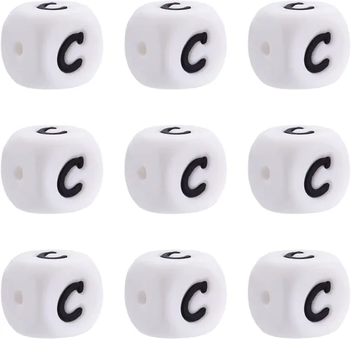 Vista 25 de Mega Pet 10 cuentas de silicona en forma de cubo de silicona con la letra A, cuentas sueltas del alfabeto, cuentas del alfabeto, de 0.472 x 0.472 x