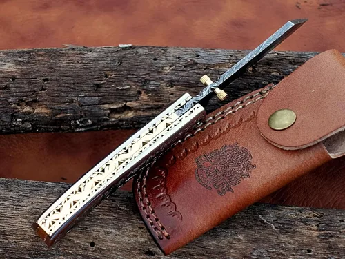 Vista 3 de Cuchillo plegable de Damasco: da rienda suelta a tu aventurero interior con esta herramienta EDC compacta y elegante: artesanía de precisión