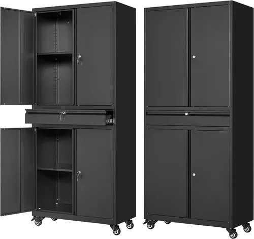 Vista 13 de Letaya Gabinetes de almacenamiento de garaje de metal con ruedas,Gabinete Negro