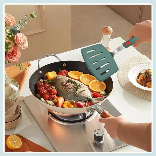 Vista 5 de Espátula de silicona, espátula de huevo de tortilla, resistente al calor, espátula ranurada extra ancha para cocinar, espátulas de pescado