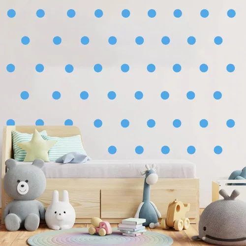 Vista 2 de Calcomanías de pared multicolor y mate, puntos de vinilo de 2 pulgadas, paquete de 100 calcomanías de pared para despegar y pegar (azul bebé)