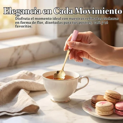 Vista 2 de DOITOOL 4 cucharas de café de acero inoxidable con forma de flor, cucharas de té y azúcar, cucharas de café expreso para postres, pasteles, mezclar