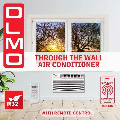 Vista 2 de OLMO TTW 8,000 BTU 115V Aire acondicionado para pared con control remoto y kit inteligente incorporado, solo enfriamiento