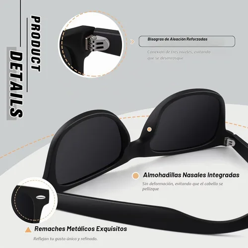 Vista 4 de CGID Gafas de sol polarizadas retro para hombres y mujeres, ligeras, negras, UV400, conducción, pesca, golf A00 Negro Gris