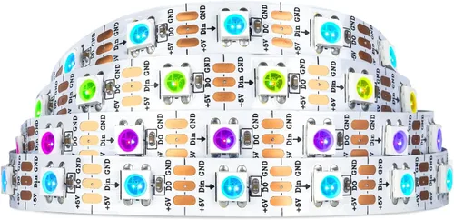 Vista 17 de SEZO WS2812B ECO Tira de luz LED 16.4 pies/5M 60 LED/m 300 píxeles, direccionable individualmente, programable, 5050SMD, RGB, aleación, cables Negro