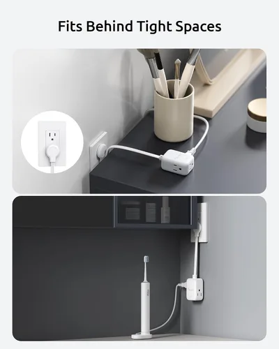 Vista 7 de NUTICT Cable de extensión corto de 6 pulgadas, extensor de 3 salidas con protector de sobretensiones 900J, 15A/1875W, certificado ETL, divisor