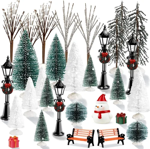 Vista 8 de ONESING 24 Pcs Mini Bottle Brush Trees with Wooden Base Artificial Small Christmas Pine Tree for Crafts, Winter Snow Ornaments for Christmas Table