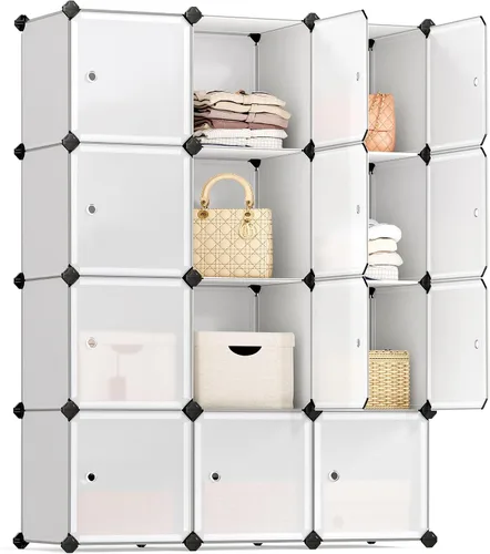 Vista 8 de SONGMICS Organizador de almacenamiento de cubos, estantes de almacenamiento de armario de 12 cubos, estantería modular, color negro ULPC34HV1