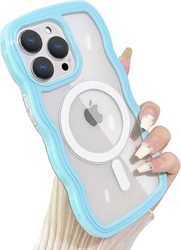 Vista 22 de Yeddabox Magsafe - Funda compatible con iPhone 13, diseño de ondas, lindo marco de colores de caramelo con ondas de agua, a prueba de golpes
