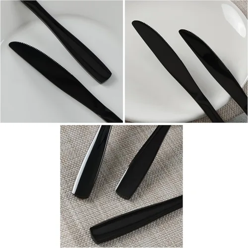 Vista 2 de Teyyvn 16 cuchillos de cena de acero inoxidable negros, cuchillos de mesa para cubiertos Espejo pulido, acero inoxidable de grado alimenticio
