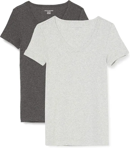 Vista 10 de Amazon Essentials Camiseta ajustada de manga corta con cuello en V para mujer, paquete de 2 Negro