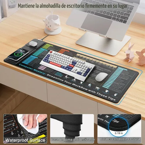 Vista 6 de Wireless Charging Mouse Pad with Foldable Phone Holder, 31.5"x15.8" in XXL Excel Cheat Sheet Desk Mat for Laptop/Keyboard, Waterproof Ultra-Smooth