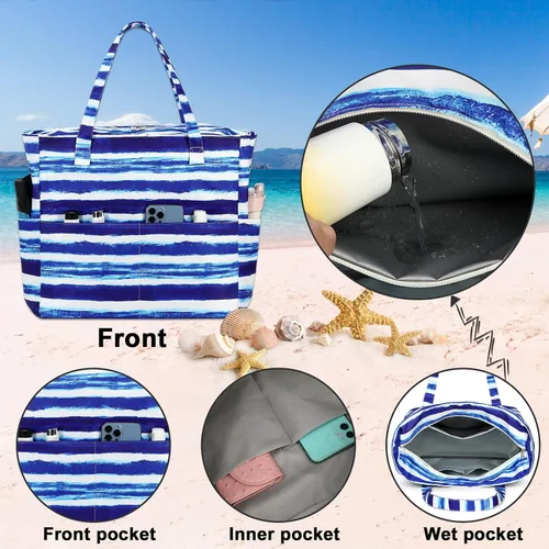 Vista 6 de Bolsas impermeables para la playa y la piscina, para mujeres y mujeres, extragrandes, bolsa de transporte con compartimento húmedo para viajes