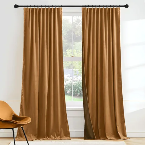 Vista 24 de RYB HOME Cortinas elegantes de terciopelo verde de 63 pulgadas de largo, bloqueo de luz, aislamiento térmico, elegantes cortinas de terciopelo