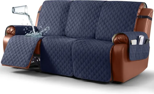 Vista 24 de Ruaozz Funda impermeable para sofá reclinable, lavable, funda antideslizante de 1 pieza, protector de muebles con correas elásticas, bolsillo