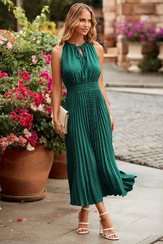 Vista 9 de PRETTYGARDEN Vestidos de verano para mujer, estilo casual, cuello en V, lunares suizos, volantes, sin mangas, acampanado, para la playa