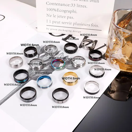 Vista 5 de Vegolita 16 anillos de acero inoxidable para hombres y mujeres, anillos simples para aliviar el estrés y la ansiedad, anillos giratorios de ajuste