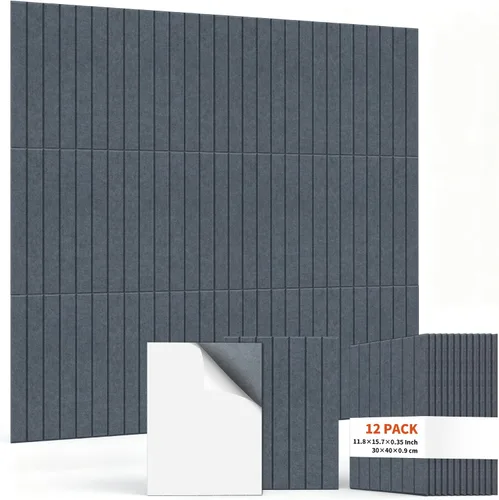 Vista 16 de TO-TH Paquete de 12 paneles acústicos de pared de 11.8 × 15.7 × 0.35 pulgadas, panel a prueba de sonido, color negro Self-Adhesive, Reduce Echo &