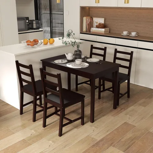 Vista 2 de HOMCOM Juego de mesa de comedor para 4, 5 piezas, mesa de cocina moderna y sillas, juego de comedor de madera para espacios pequeños, rincón