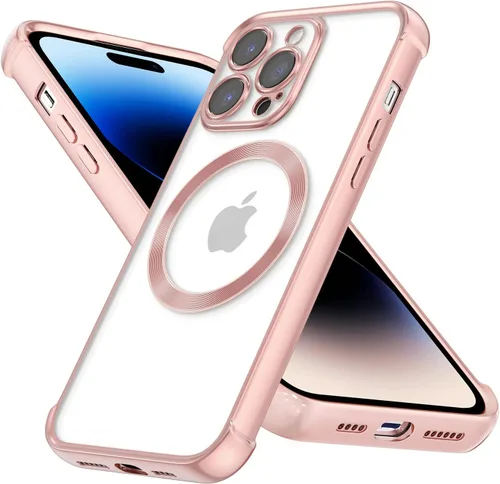 Vista 7 de RALEAVO Funda magnética para iPhone 14 Pro [compatible con Magsafe] [protección contra caídas de grado militar] Funda transparente delgada chapada a
