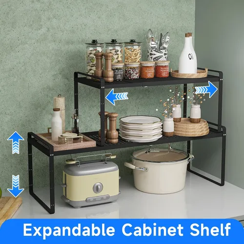 Vista 3 de Organizador de estantes expandibles para gabinete, organizador de estante pequeño de cocina para encimera, despensa, estante de especias