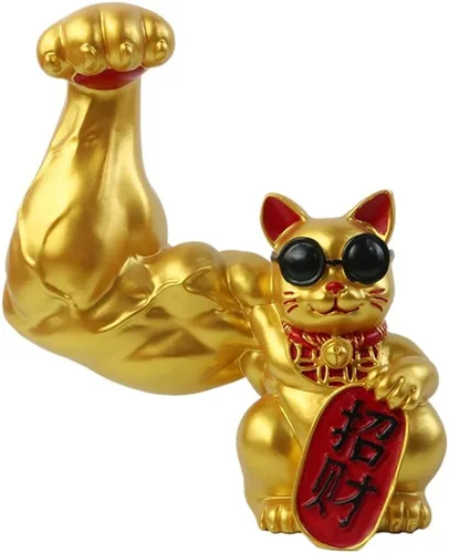 Vista 3 de Prettyia Estatua de gato de la suerte, brazo agitador de gato de la suerte, brazo musculoso de mano gigante, decoración de gato agitado, gato