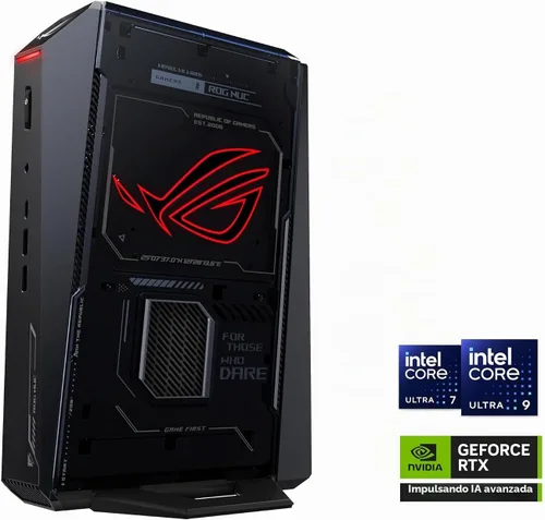 Vista 13 de Mini PC para juegos ROG NUC (2025) con CPU Intel® Core™ Ultra 7 (Serie 2) ARL-HX, NVIDIA® GeForce RTX™ 5060 MobileGPU, memoria RAM DDR5 de 32 GB