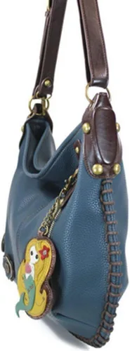 Vista 4 de Chala Bolsos de mano, estilo casual, suave, con hombro grande o bolso cruzado con llavero, color azul marino, Búho