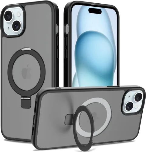 Vista 28 de Funda con soporte ultra magnético para iPhone 15 Pro [protección militar contra caídas] [compatible con MagSafe] a prueba de golpes, translúcida