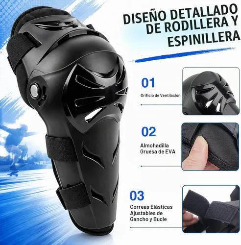 Vista 3 de GES Rodilleras para motocicleta – 4 rodilleras para adultos/coderas de motocicleta/almohadillas ajustables para rodilleras, protectores de codo