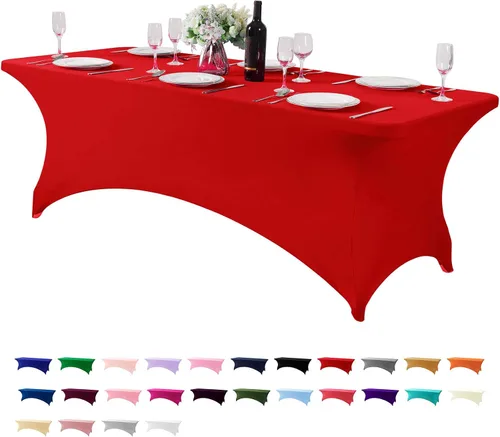 Vista 60 de Mantel de elastano para mesa de 6, 4 o 8 pies, universal, ajustable, para fiestas, banquetes, bodas y eventos, color verde manzana
