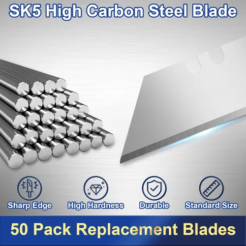 Vista 5 de JETMORE - Hojas de cuchillo utilitario, paquete de 50 hojas para cortador de caja, hoja de acero SK5 de alto carbono, hoja de tamaño estándar