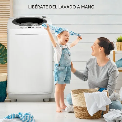 Vista 2 de COSTWAY Lavadora portátil, capacidad de 8 libras, lavadora completamente automática con 6 programas de lavado, pantalla LED, 3 niveles de agua