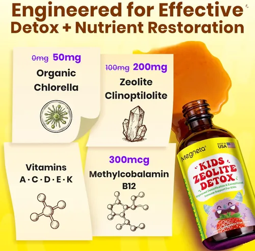 Vista 6 de Desintoxicación de zeolita para niños Apoyo neuroinmunológico y de triple acción con zeolita clinoptilolita, clorella y metilo B12 Vitaminas A