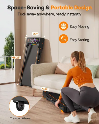 Vista 9 de Walking Pad Treadmill with 15% 12-Level Auto Incline, 450 lbs Capacity UI Screen, Trisomy 3.5HP Quiet Under Desk Treadmill with Speaker & Remote