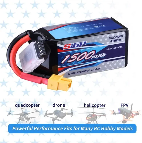 Vista 5 de 4S Lipo Batería 14.8V 1500mAh 120C Soft Pack con XT60 Plug para RC FPV Drone Helicóptero Avión Quadcopter 2 Paquetes