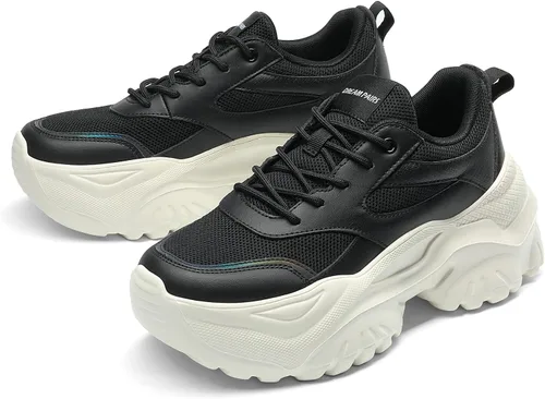 Vista 4 de DREAM PAIRS Tenis de moda para mujer, zapatos de malla transpirable para caminar, cómodos zapatos de plataforma de cuña para mujer