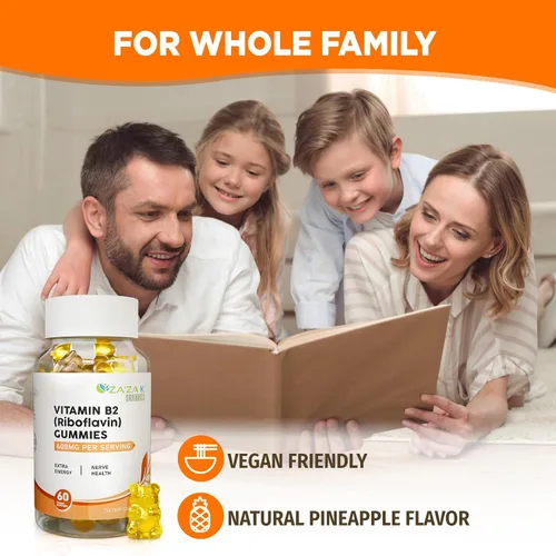 Vista 7 de ZA'ZA K ORGANICS Gomitas de vitamina B2 – Riboflavina 400 mg para niños y adultos, suplementos de vitamina B2 esenciales veganos, apoyo energético