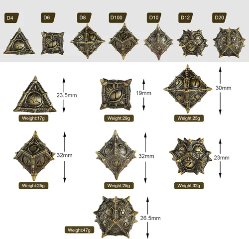 Vista 3 de Surpass DND Juego de Dados de Metal Ojo de Dragón Juego de Dados Poliédricos para Juegos de Rol con Caja D20 D12 D10 D% D8 D6 D4 para Pathfinder MTG