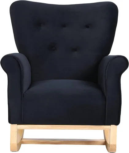 Vista 5 de Silla mecedora con respaldo de ala, cómoda silla mecedora con brazos de cojín, mecedoras tapizadas con botón acolchado para sala de estar