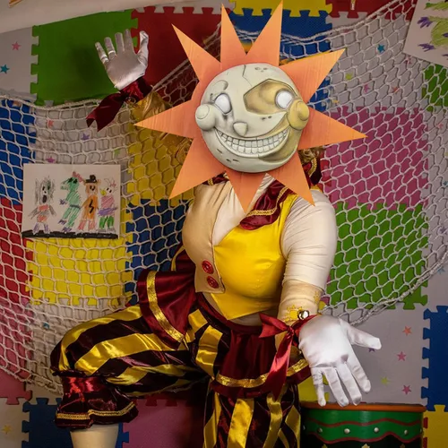 Vista 4 de Máscara de sol y luna, máscara de oso payaso, disfraz de Halloween, accesorio de cosplay