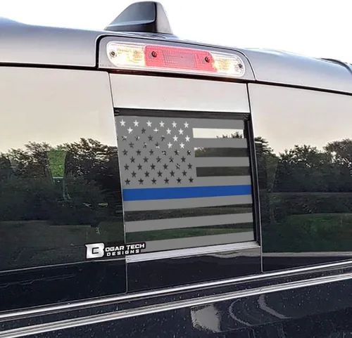 Vista 7 de BOGAR TECH DESIGNS calcomanía de vinilo con bandera americana para ventana trasera central compatible con Dodge Ram 2009-2025, mate negro