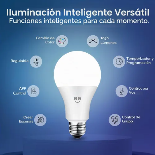 Vista 2 de Geeni PRISMA 1050 - Bombilla LED inalámbrica multicolor Wi-Fi (2700K): LED regulable, A21, equivalente a 75 vatios: funciona con Alexa y Google