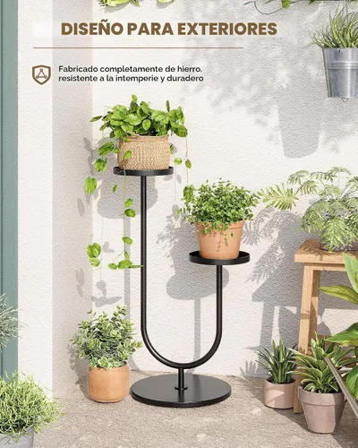 Vista 2 de Bamworld Soporte de plantas mejorado para exteriores, soporte de metal para plantas, soporte de esquina para interiores, estante de plantas de 2